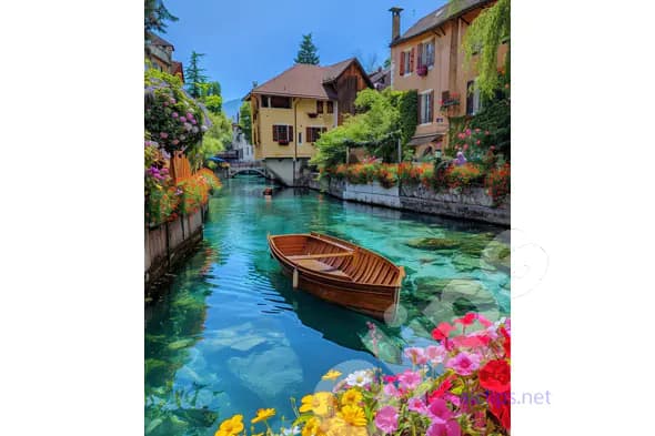 Charming Canal with Wooden Boat