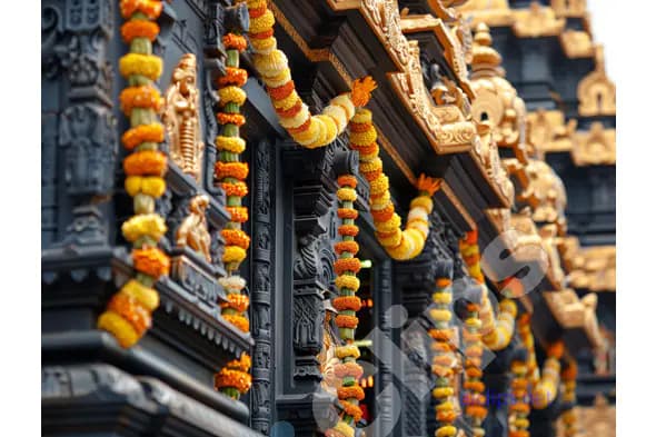 Traditional South Indian Temple Decorated for Festival