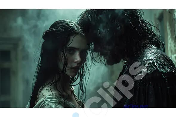 Intense Gaze in the Rain