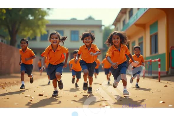 School Children Running Joyfully in Playground