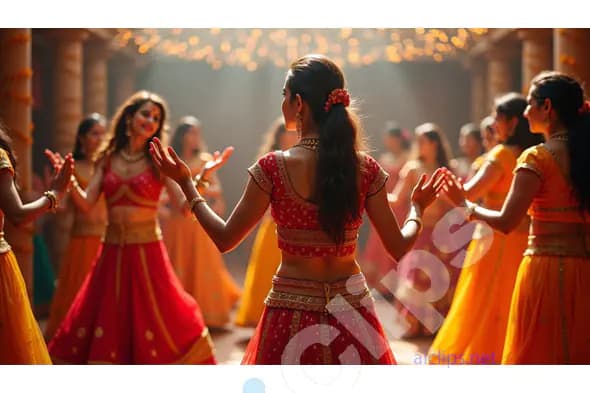 Women in Traditional Attire Performing Garba Dance During Navratri