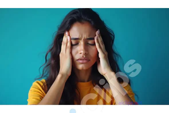 Stressed Indian Woman Holding Head in Distress