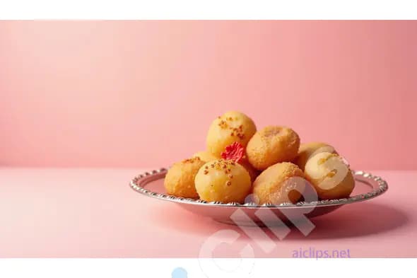 Indian Sweet Dish on Silver Plate with Pink Background