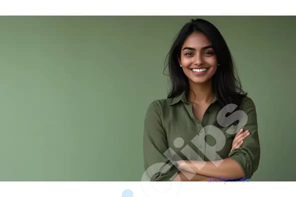Confident Indian Woman Smiling in Olive Green Shirt