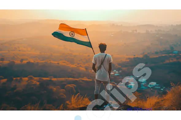 Man Holding Indian Flag at Sunrise