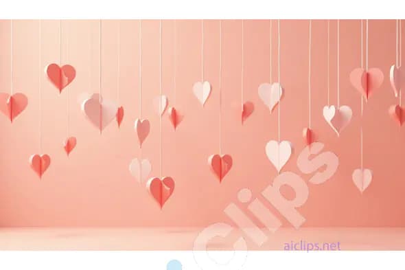 Hanging Paper Hearts on Peach Background