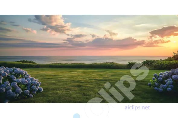 Coastal Sunset with Hydrangeas