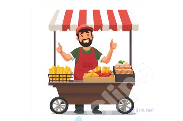 Happy Vendor at Food Cart