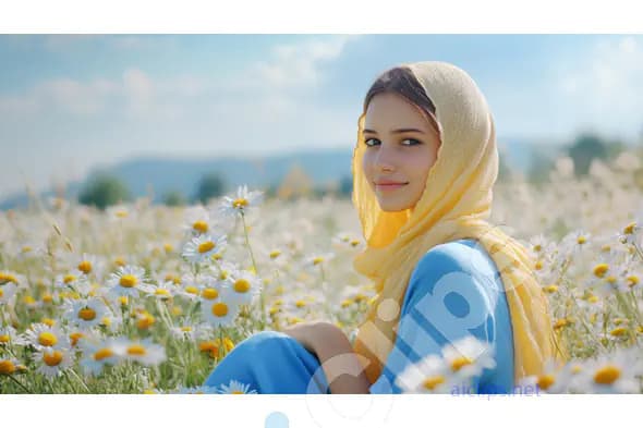 Serene Woman in Field of Daisies