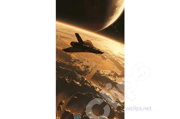 Starship Over Desert Planet