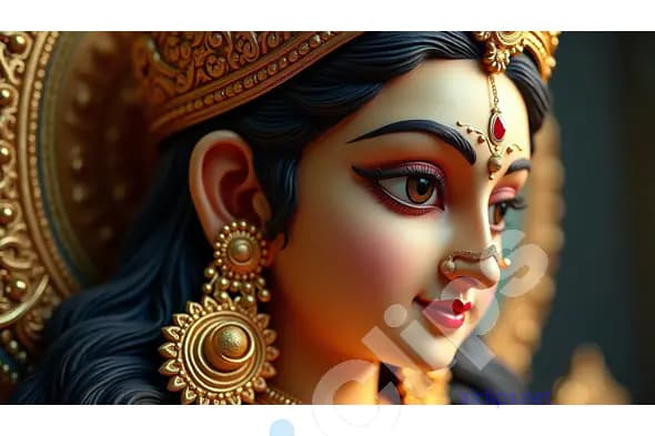 Divine Profile of Goddess Durga with Ornate Crown and Jewelry