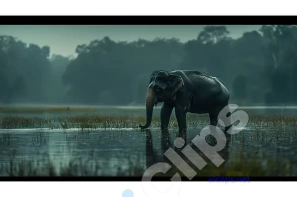Elephant in Misty Wetlands