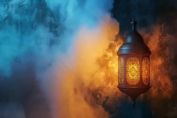 Glowing Traditional Lantern with Warm Light – Festive and Spiritual Ambiance
