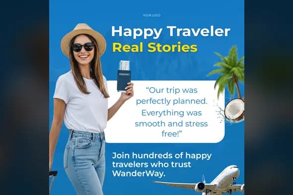 Travel Agency Testimonial Social Media Template