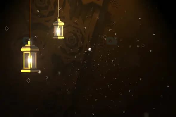 Hanging Lanterns with Islamic Floral Background