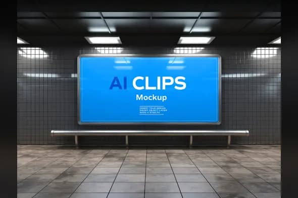 Subway Billboard Mockup Indoor Ad Display with Reflections