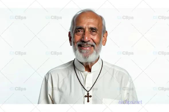 Elderly Religious Man Smiling with Cross Necklace