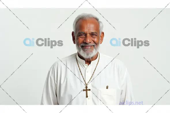 Smiling Elderly Religious Man with Cross Necklace