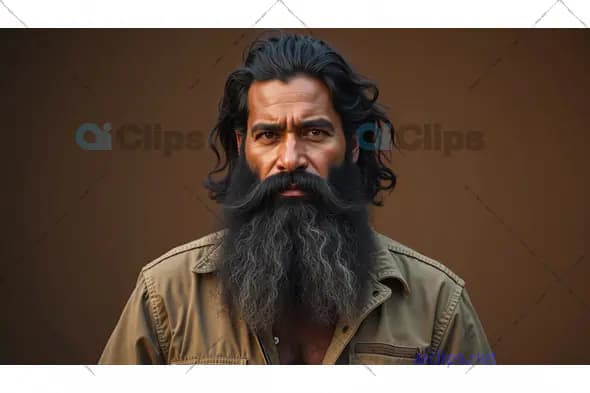Portrait of a Bearded Man in Khaki Jacket