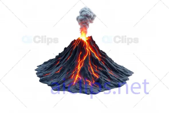 Realistic 3D Volcano Eruption Model with Lava Flow and Smoke