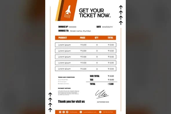 Orange Event Ticket Invoice Template