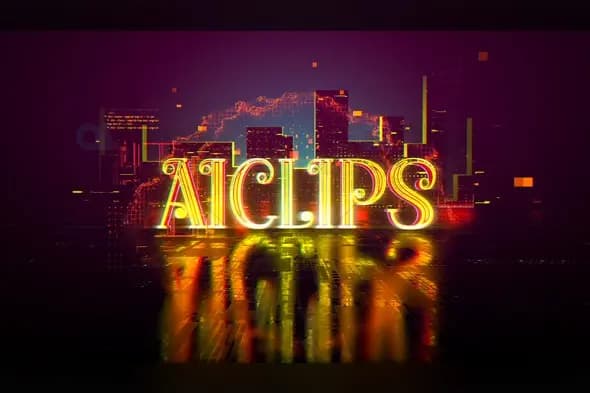 Neon Glitch Text Effect with Cyberpunk City Background