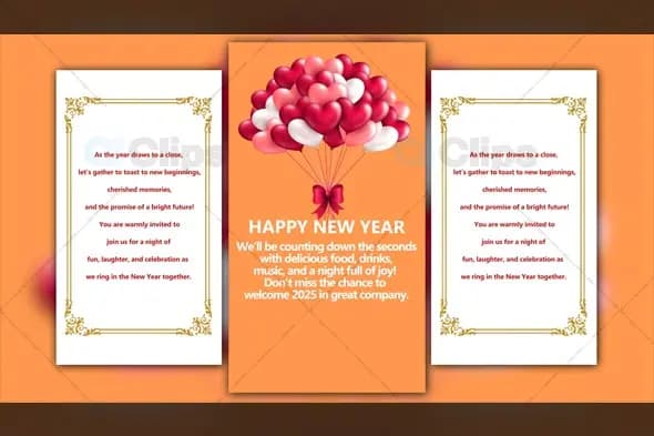 Elegant New Year Celebration Invitation with Heart Balloons