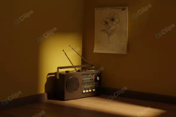 Vintage Radio in Cozy Corner with Calendar on Wall