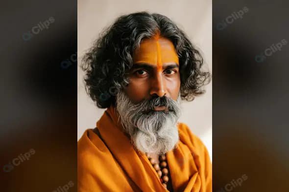 Portrait of Indian Spiritual Guru with Traditional Tilak and Beads