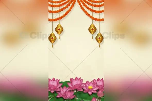 Diwali Festive Frame with Lanterns and Lotus Flowers
