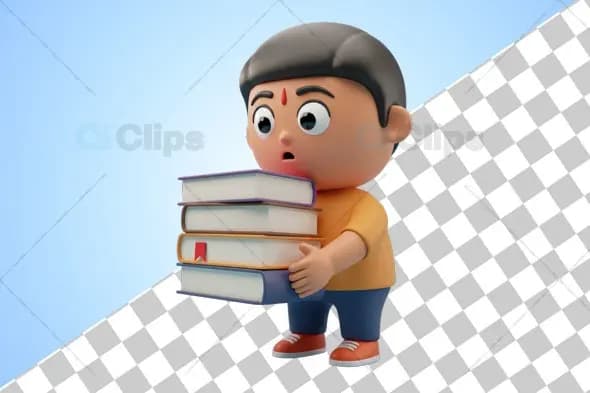 Curious Student 3D Illustration with Books
