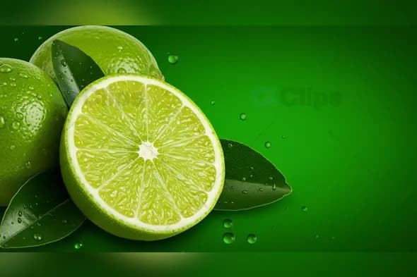 Fresh Lime Slice with Water Drops on Green Background
