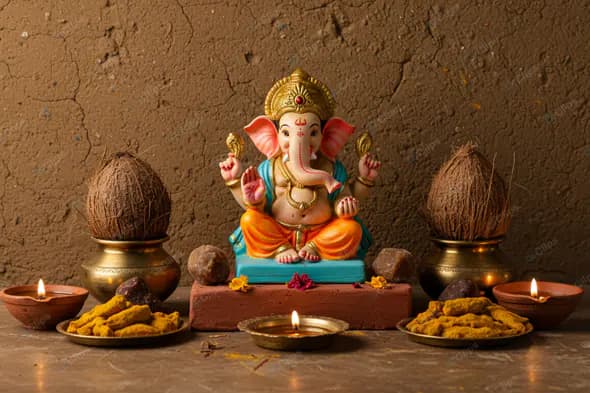 Ganesha Altar with Traditional Offerings