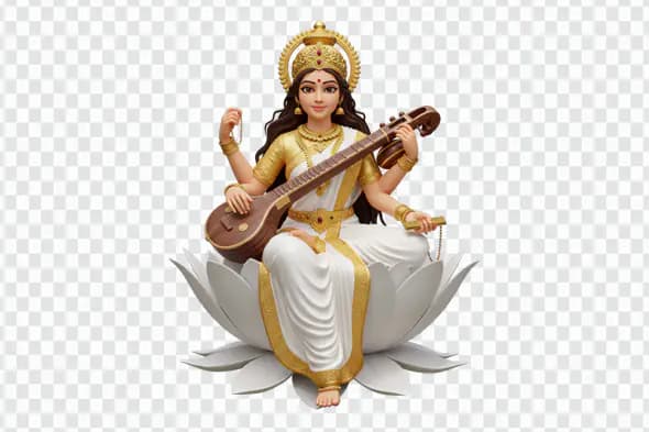 Saraswati Deity with Veena on Lotus