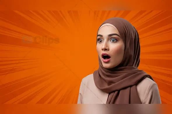 Surprised Woman in Hijab with Comic-Style Background