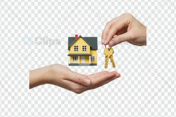 Hands Holding Yellow House Model and Golden Keys