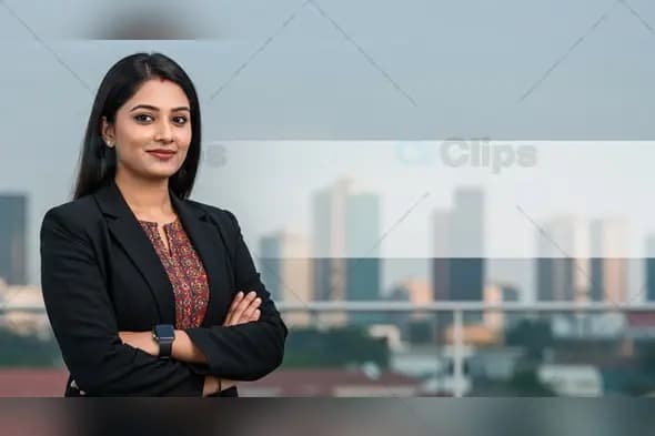 Confident Businesswoman with Cityscape Background