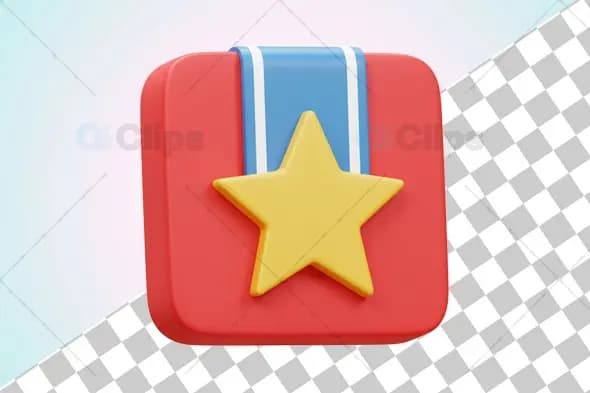 3D Gold Star Medal Award Icon Illustration