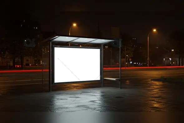 Blank Bus Stop Billboard Mockup at Night