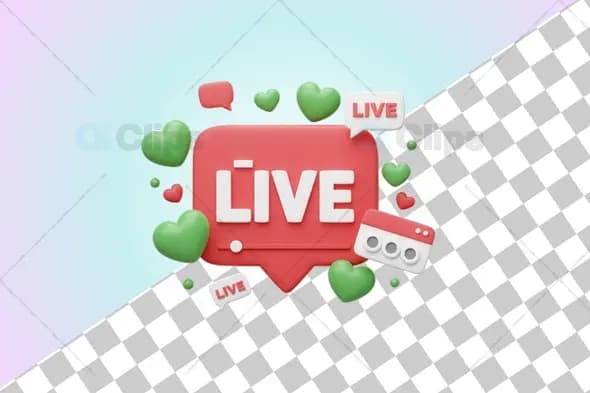 3D Live Streaming Icon with Hearts