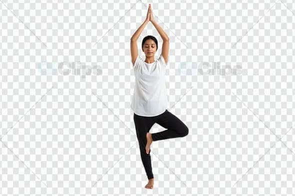 Person Performing Tree Pose Yoga Position on Transparent Background