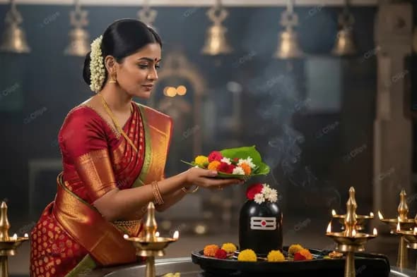 Serene Woman's Offering at a Temple