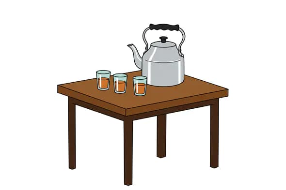 Tea Set on Wooden Table Vector