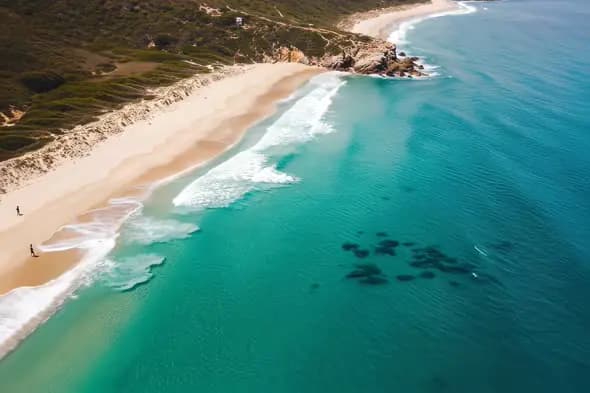 Pristine Coastline Aerial View Turquoise Waters Sandy Beach