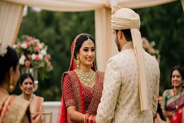 Joyous Couple at Traditional Indian Wedding