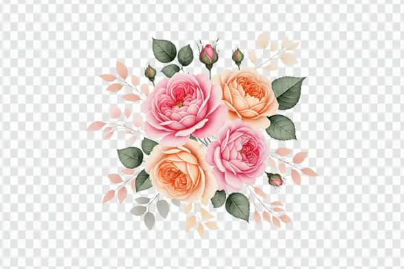 Romantic Pink and Peach Rose Arrangement PNG
