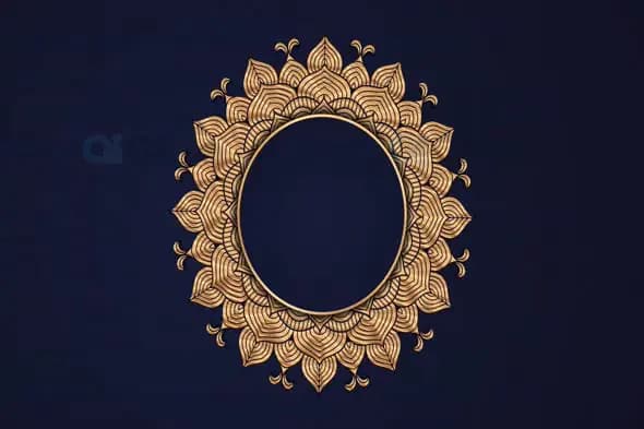 Golden Circular Mandala Frame on Dark Blue Background