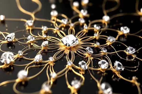 Elegant Golden Ornament with Diamonds on Black Background Luxury Design