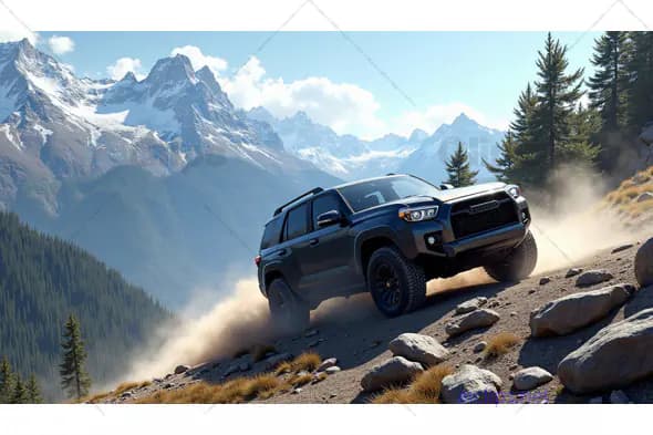 SUV Conquering Rocky Mountain Trail