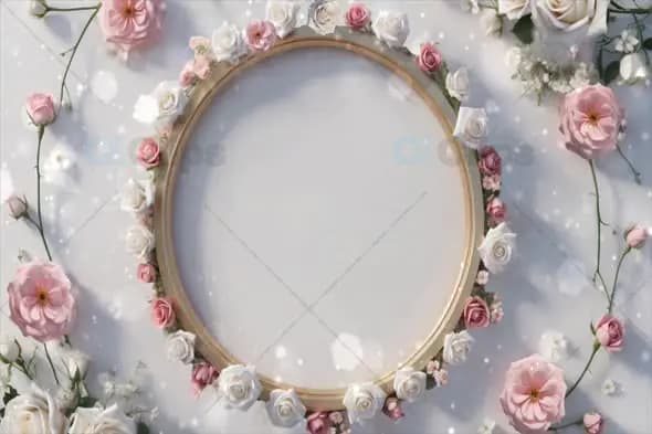 Romantic Floral Circle Frame with Soft Sparkles